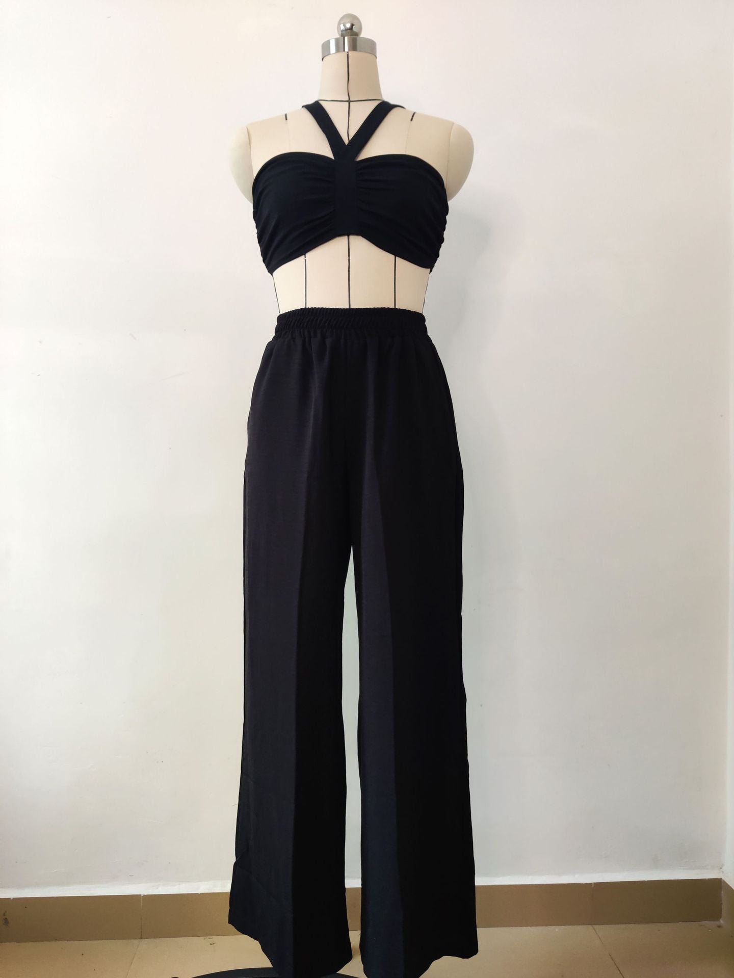 Fashion Women's Sleeveless Sexy Strappy Top Elastic Waist Loose Trousers Two-Piece Set 27