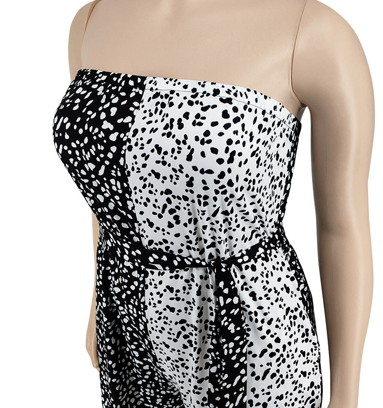 Plus Size Women Off-Shoulder Contrasting Strapless Jumpsuit 22