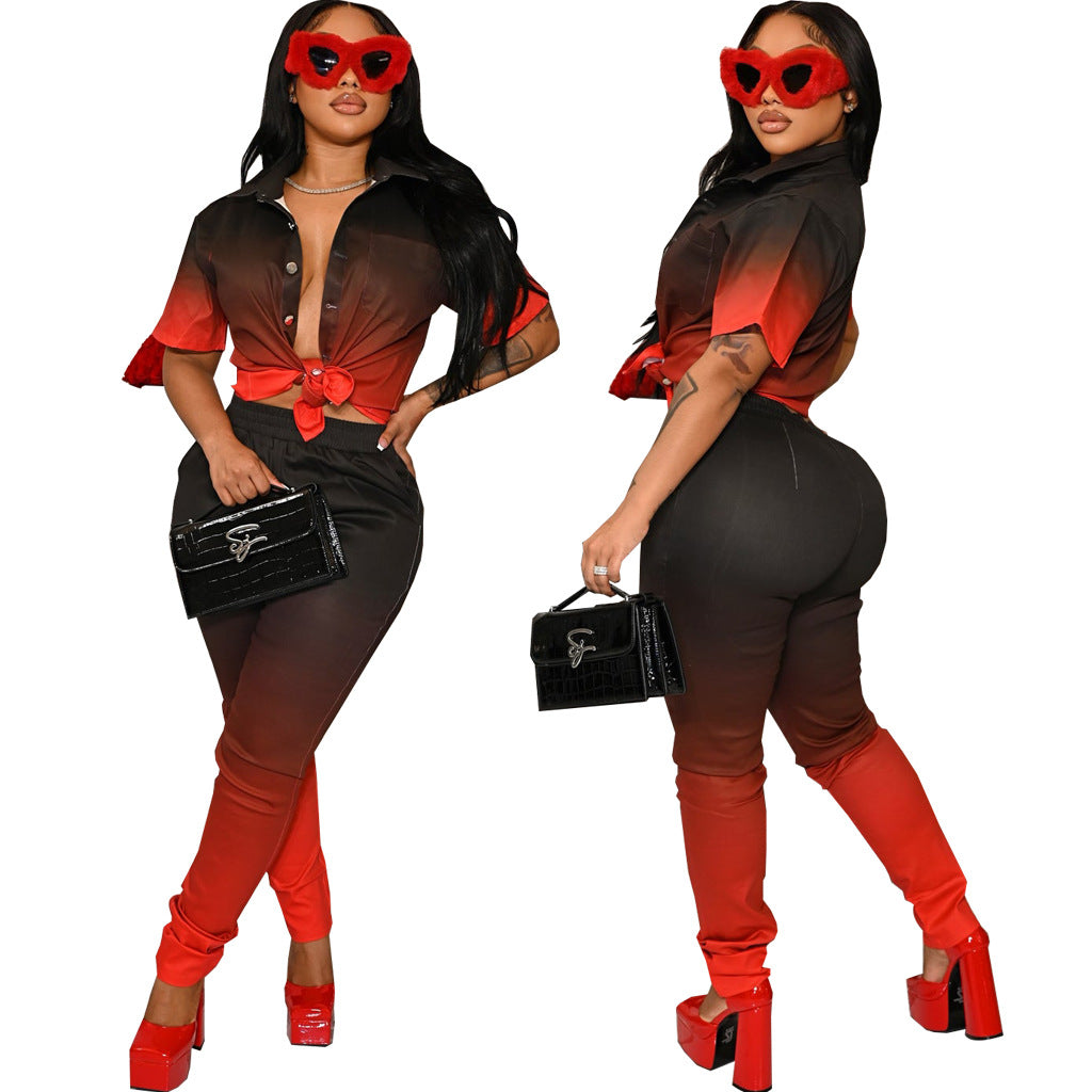 Women sexy gradient Top and Pant two-piece set 8