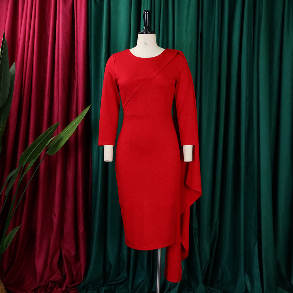 Women Solid Long Sleeve Midi Dress 19