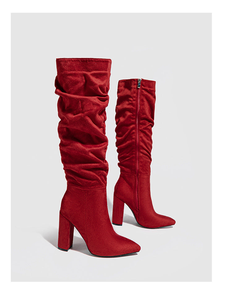 Women high-heeled suede wrinkled high-cut boots 15