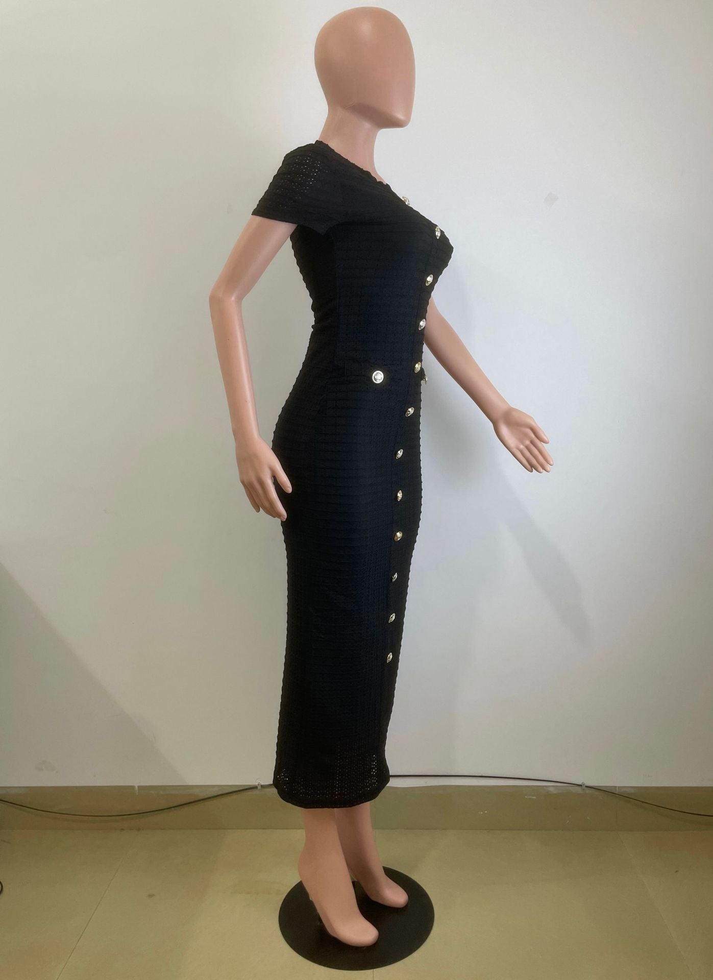 Women French Retro Knitting Short Sleeve Dress 5