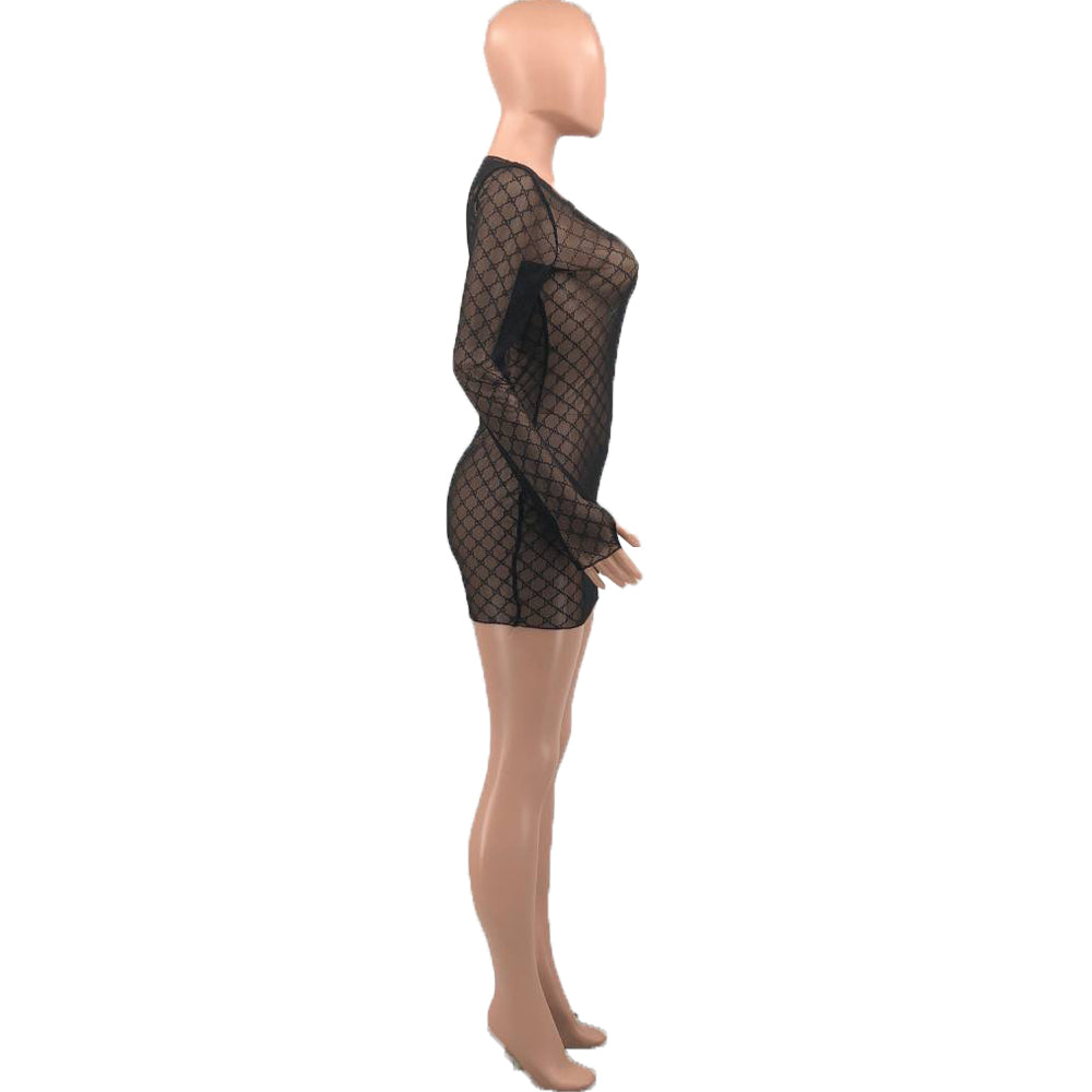 Women's Sexy See Through Long Sleeve Dress 8