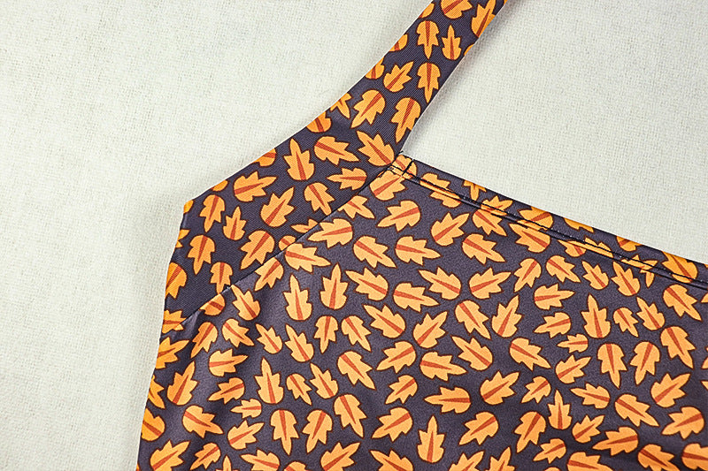 Women Pleated Print Halter Neck Backless Dress 14