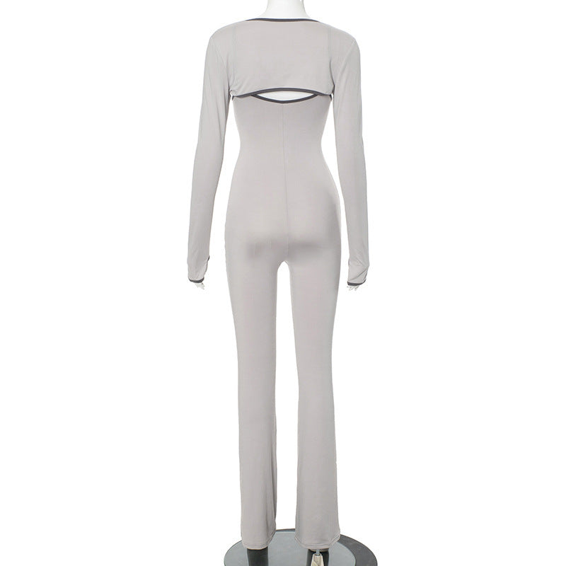 Women's strap Tight Fitting Jumpsuit long sleeve cape top two piece set 9