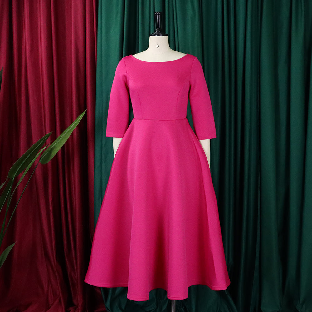 Women's Summer Solid Color Swing Dress Chic Evening Dress 20