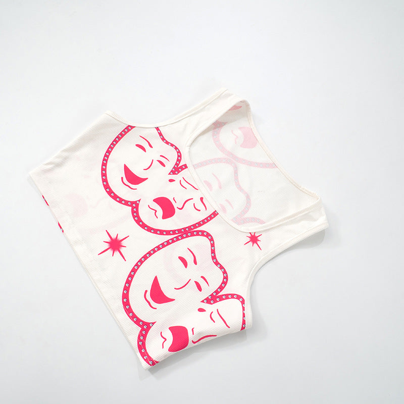 Sexy Print Vest High Waist Shorts Summer Outdoor Set 14