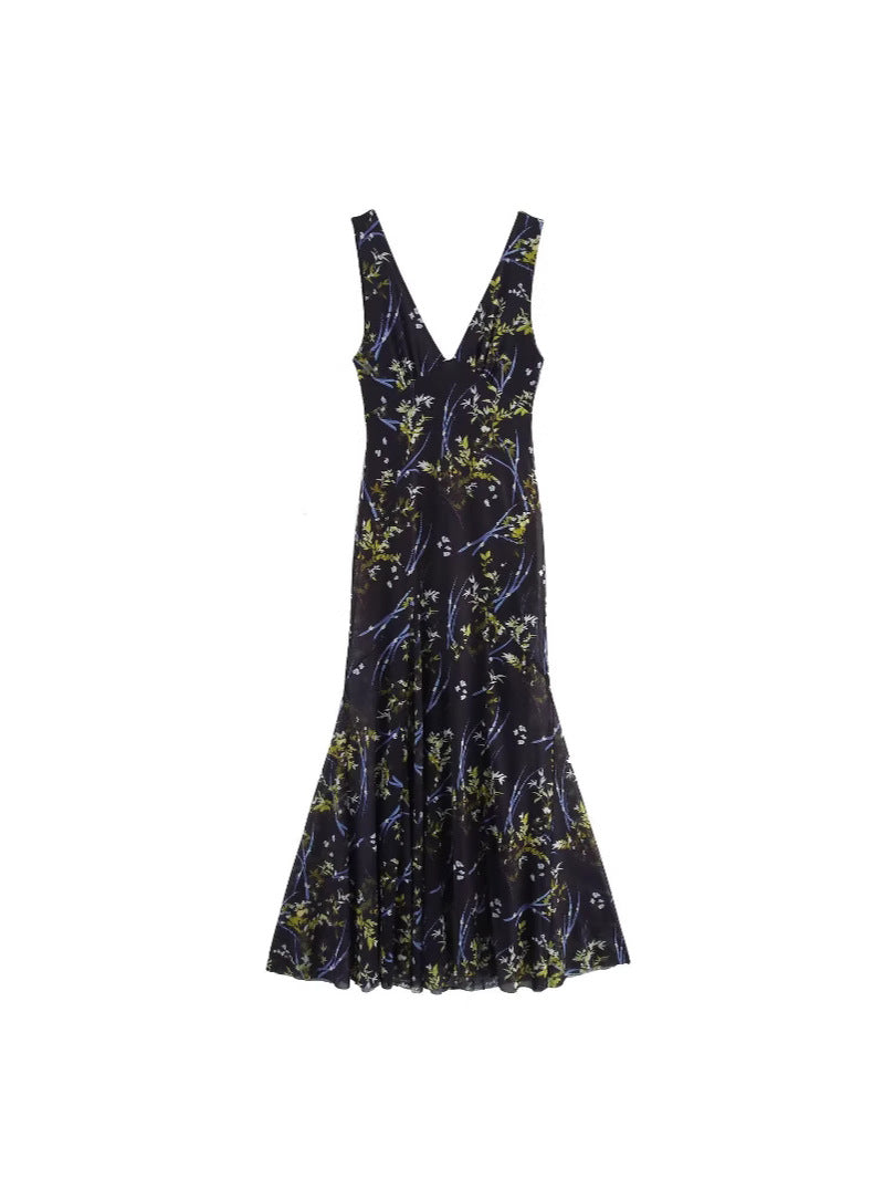 Spring Women's Sexy V-Neck Strappy Floral Print Dress