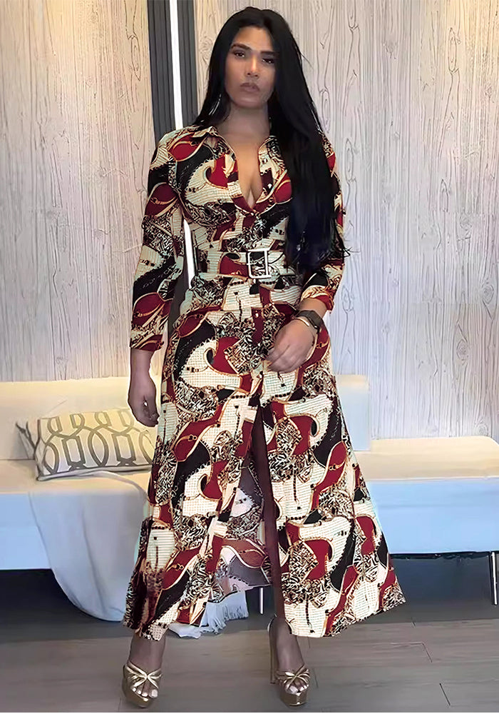 Women Printed Button-Style Side Slit Maxi Dress