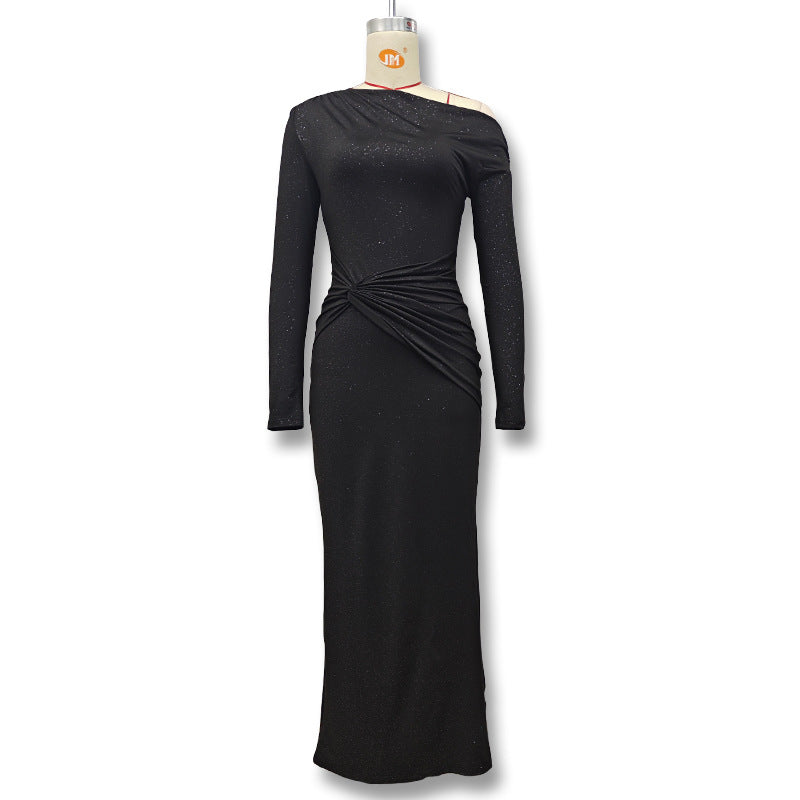 Women Fall and Winter Sexy Slash Shoulder Long Sleeve Bodycon Dress 19