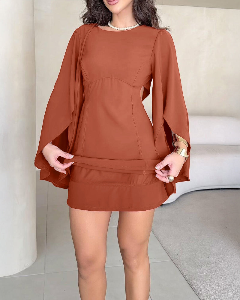 Solid Color Bell Sleeve Low Back Tie-Waist Culotte Jumpsuit