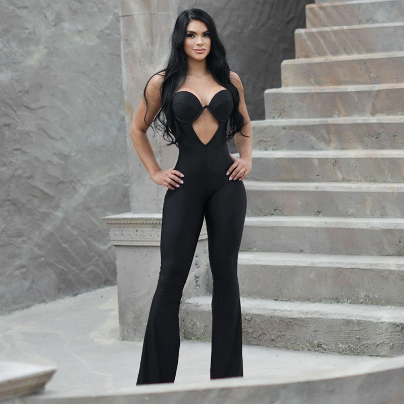 Spring Summer Tight-Fitting High-Waist Flared Jumpsuit For Women 6