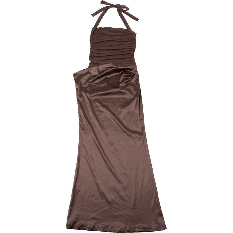 Spring Summer Sexy Low Back Lace-Up Halter Neck Solid Chic Maxi Dress 18