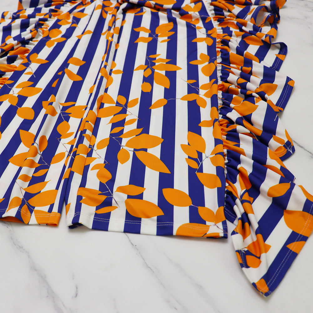 Chic Puff Sleeve Elegant Ruffled High Waist Overalls Straight Leg Trousers Women's Jumpsuit 15