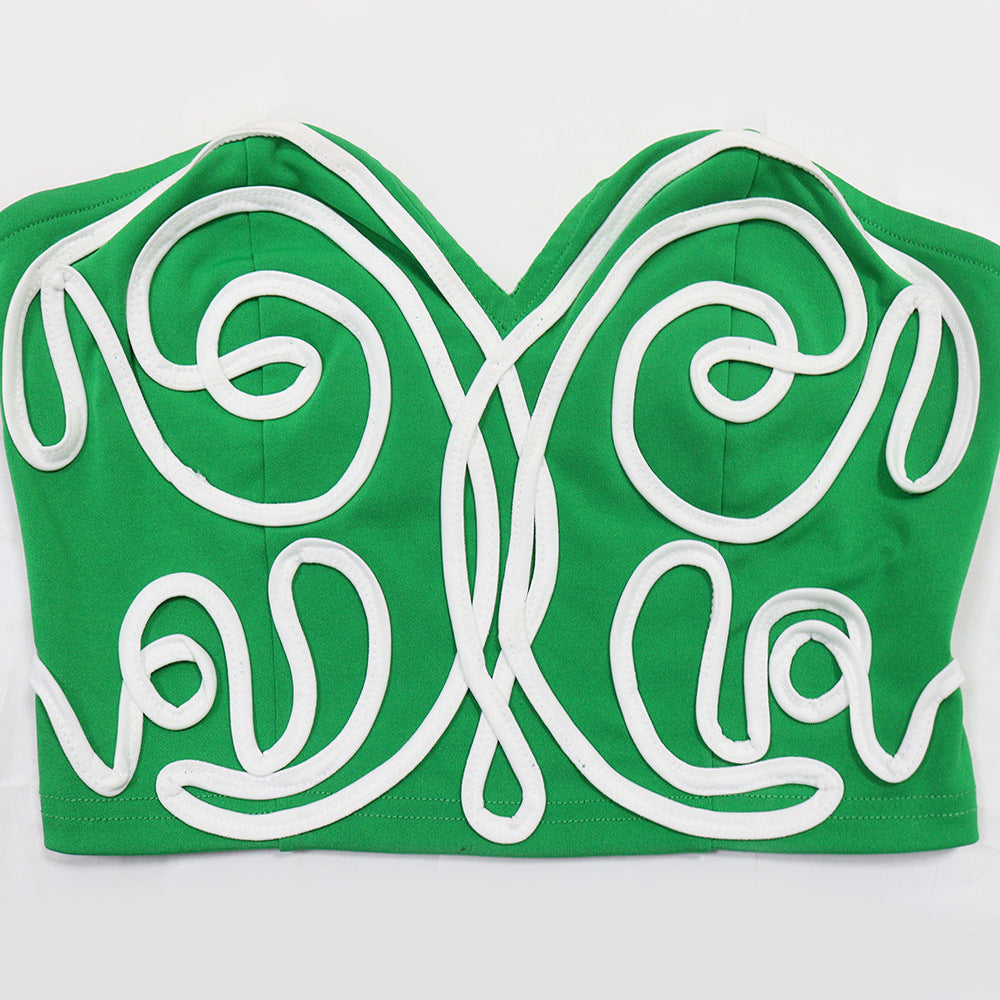 Women Strapless Crop Top and Solid Long Pants Two-Piece Set 12