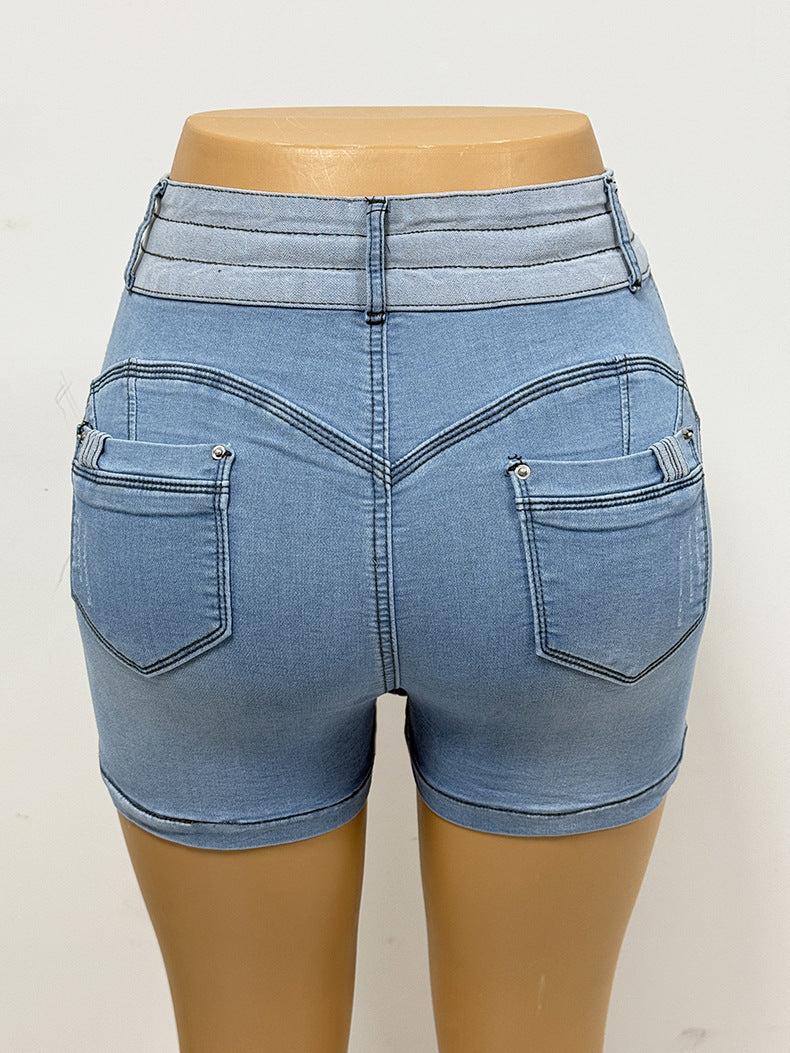 Short Contrast Color Drawstring Women's Bodycon Denim Short Skirt 8