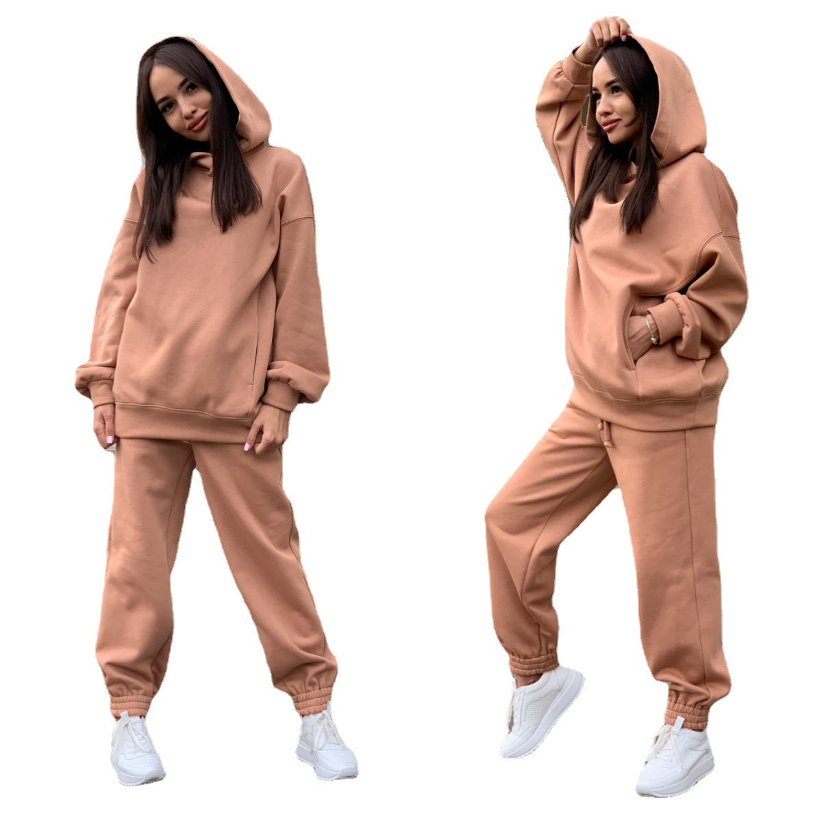Women'S Fall Winter Fashion Solid loose Hoodies Casual Two Piece tracksuits 13