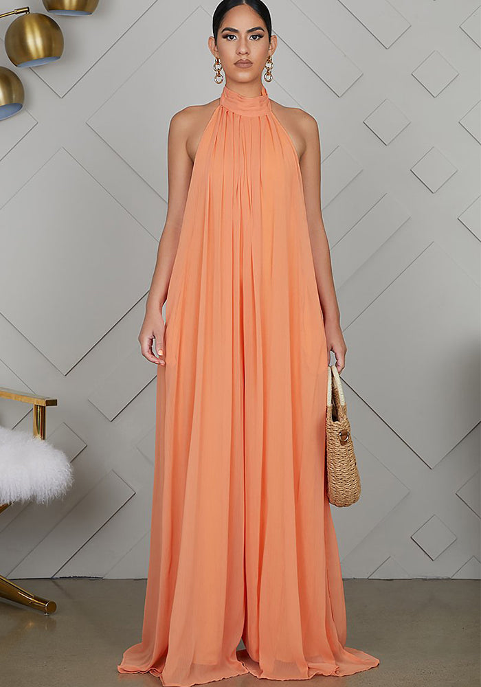 Casual Chiffon Loose Low Back Women'S Jumpsuit