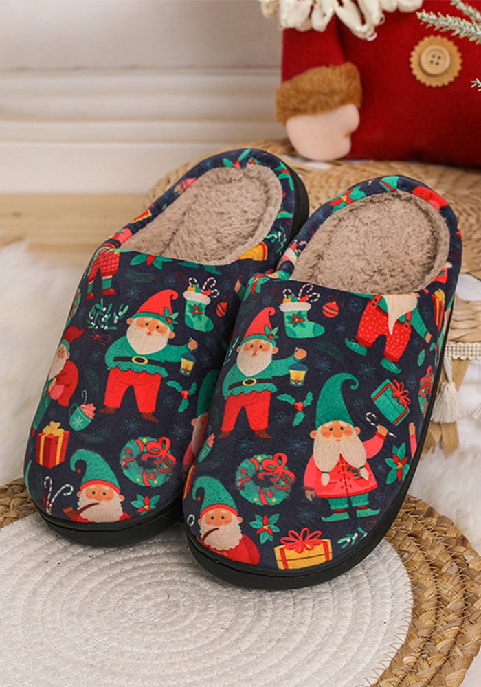 Santa Claus Slippers For Men And Women Autumn And Winter Cute Cartoon Home Non-Slip Couple Indoor Fleece Shoes