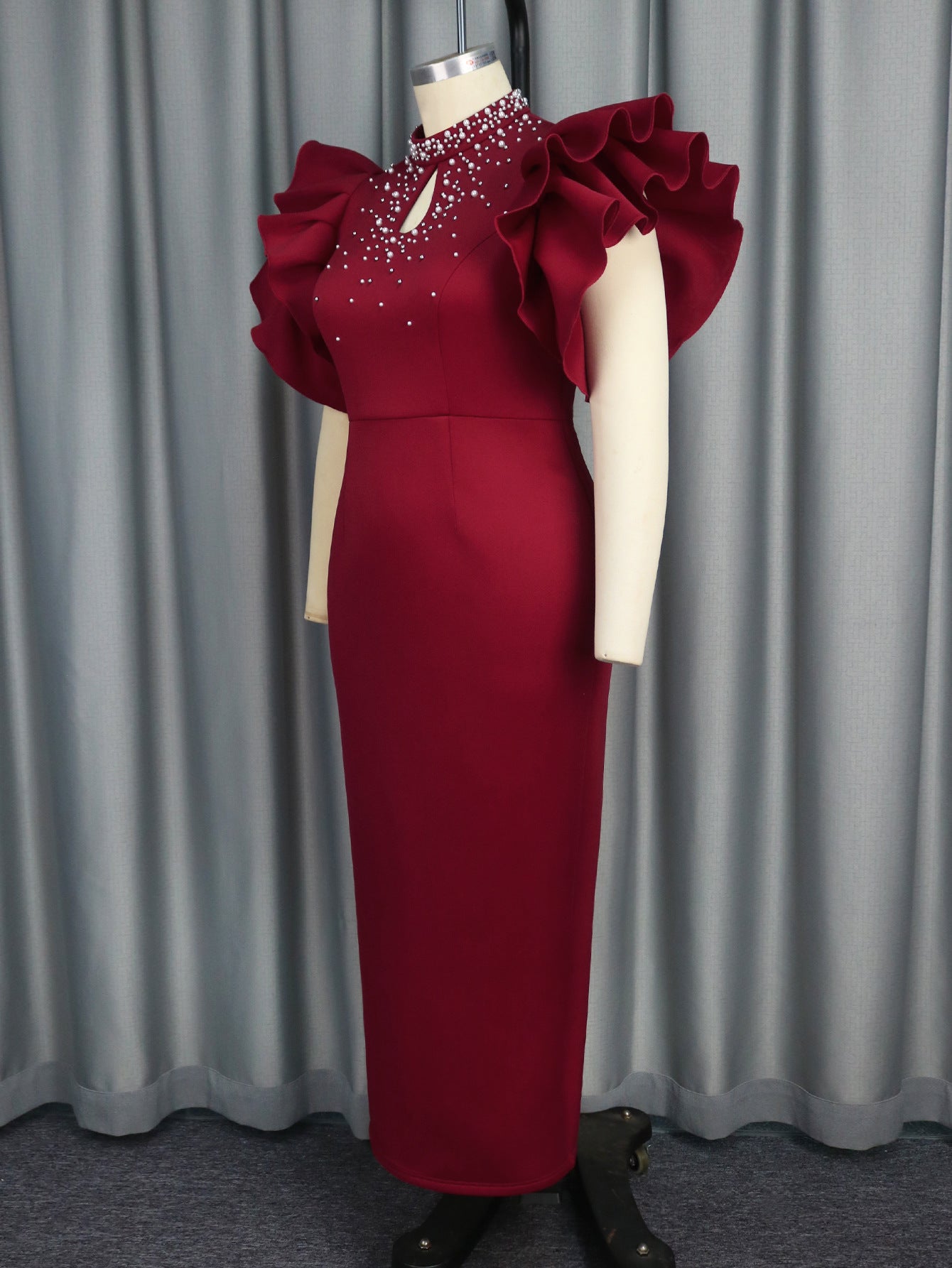 Summer Sexy Hollow Half-High Collar Dress Formal Dinner Beaded High Waist Party Dress 5