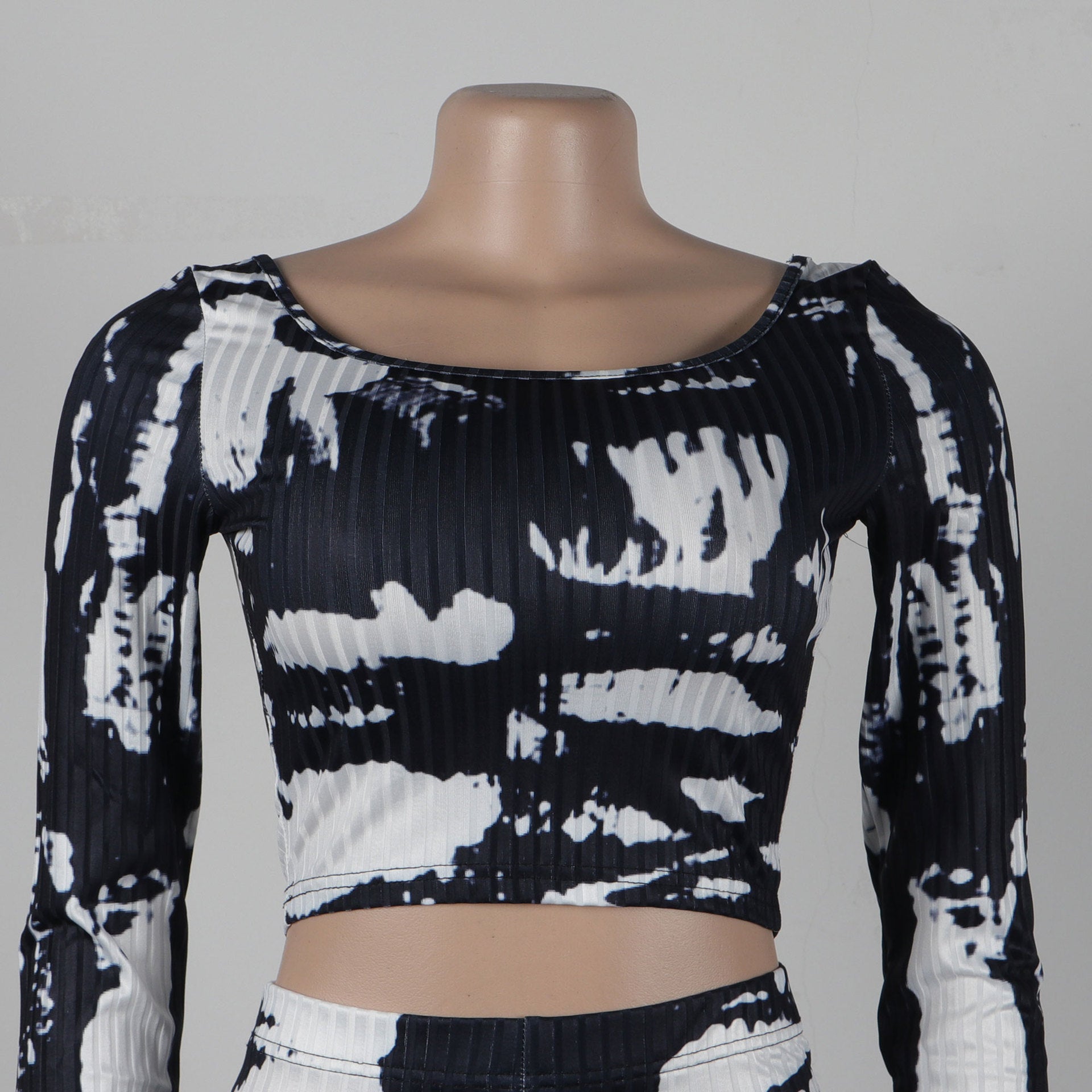 Sexy Printed Slim Fit Stretch Ribbed Two-Piece Pants Set 12