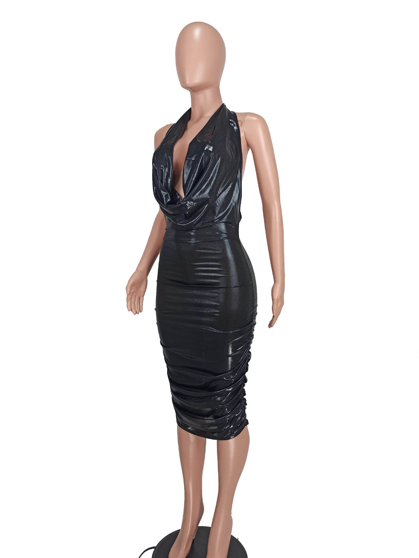 Ladies Sexy Low Neck Low Back Shiny Dress 11