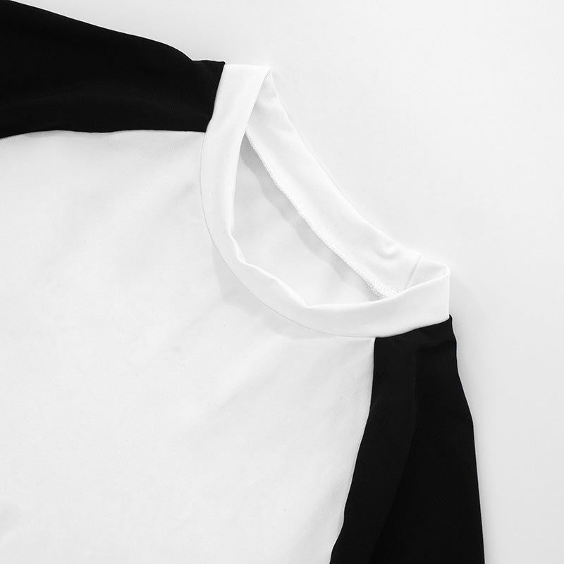 Women Spring and Summer Round Neck Contrast Color Top and Shorts Two-Piece Set 17