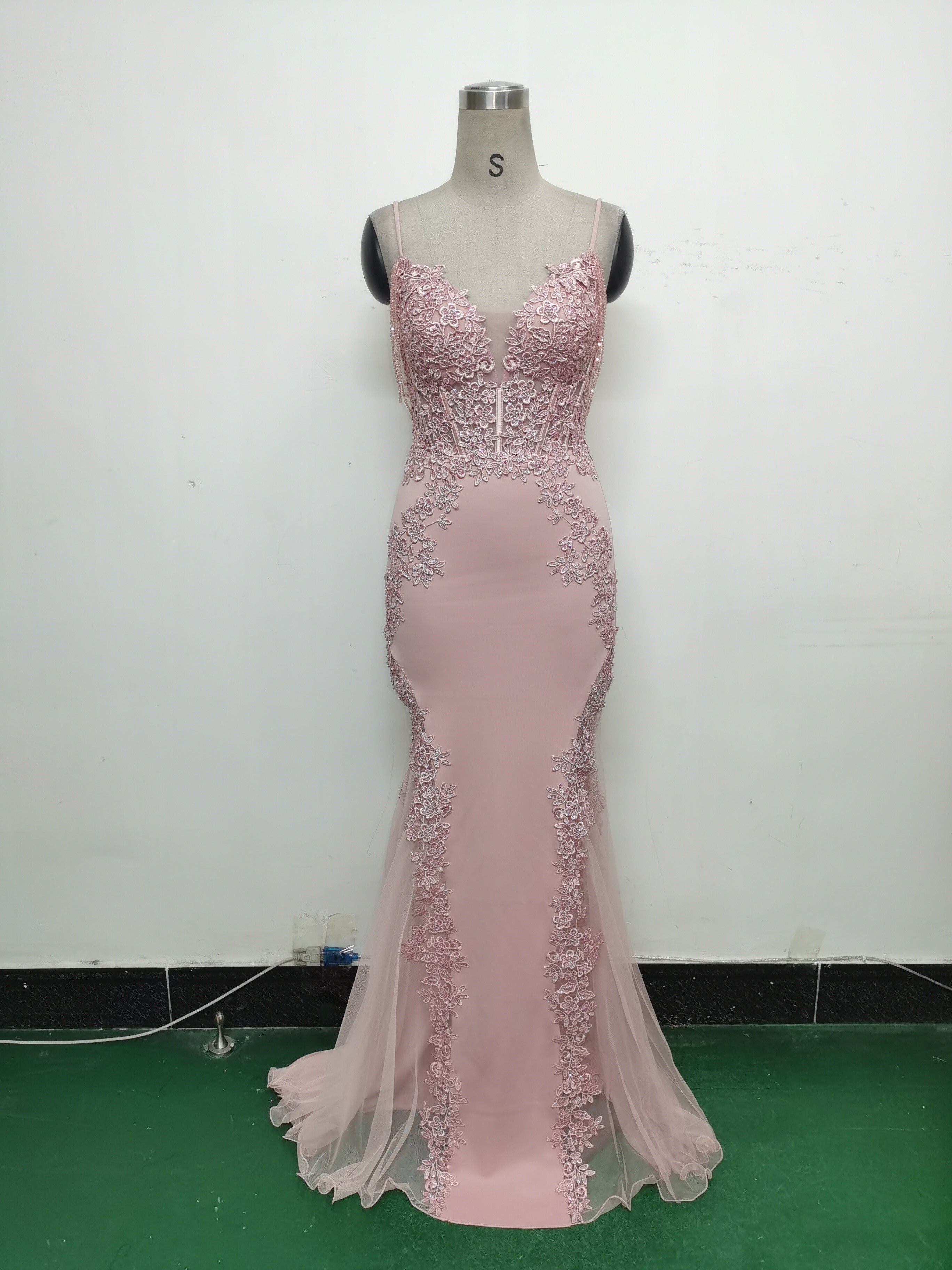 Sexy Strap Rhinestone Chain Fishbone Lace Evening Dress 28