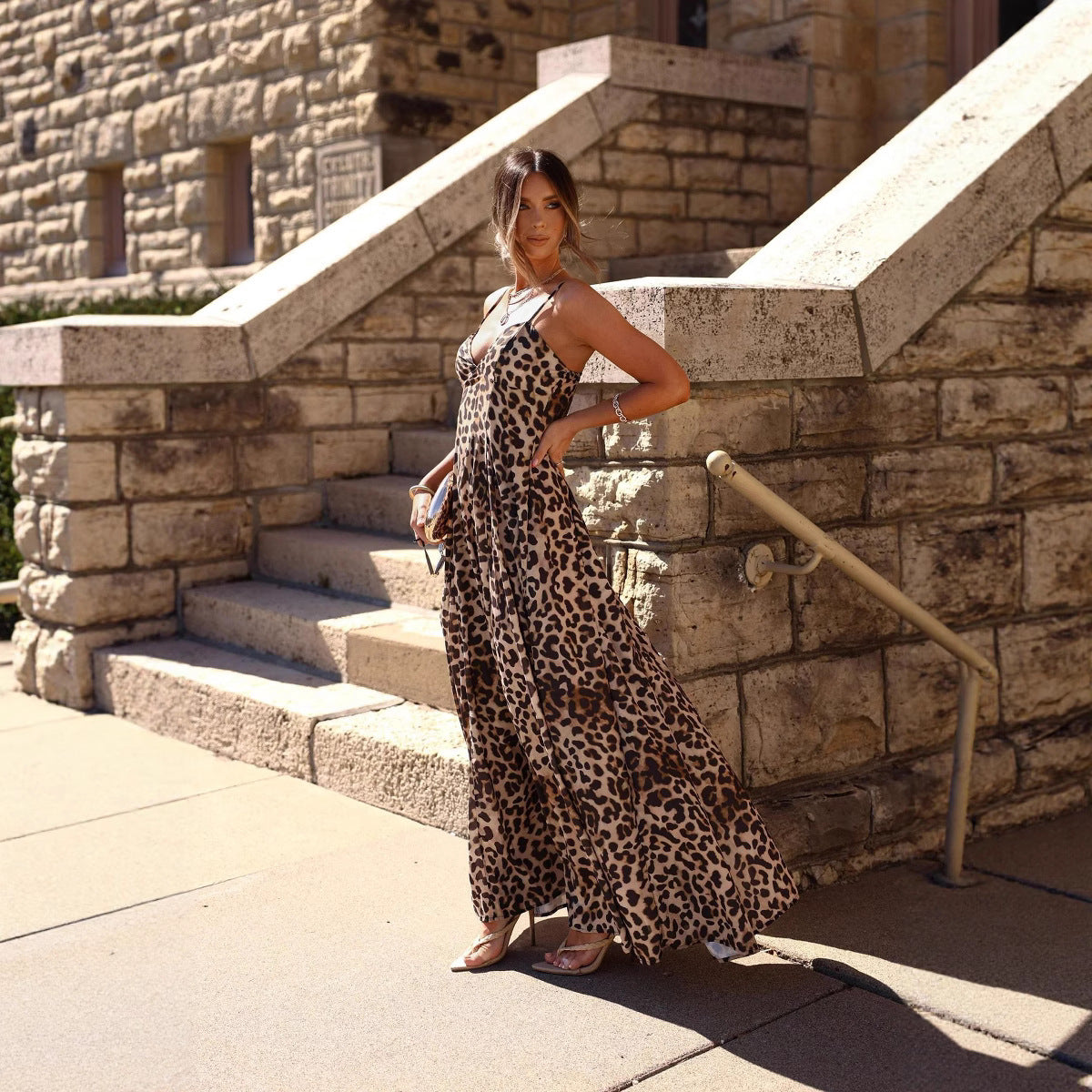 Summer Women's Strap Leopard Print Maxi Dress 5