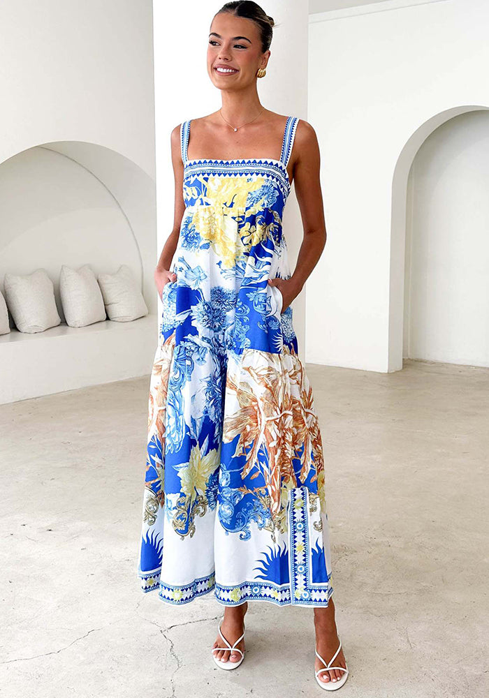 Summer Holiday Print Strap Maxi Dress
