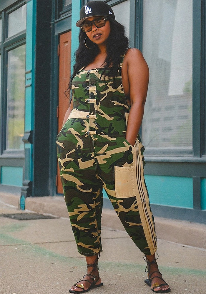 Women Retro Denim Printed Camouflage Suspenders