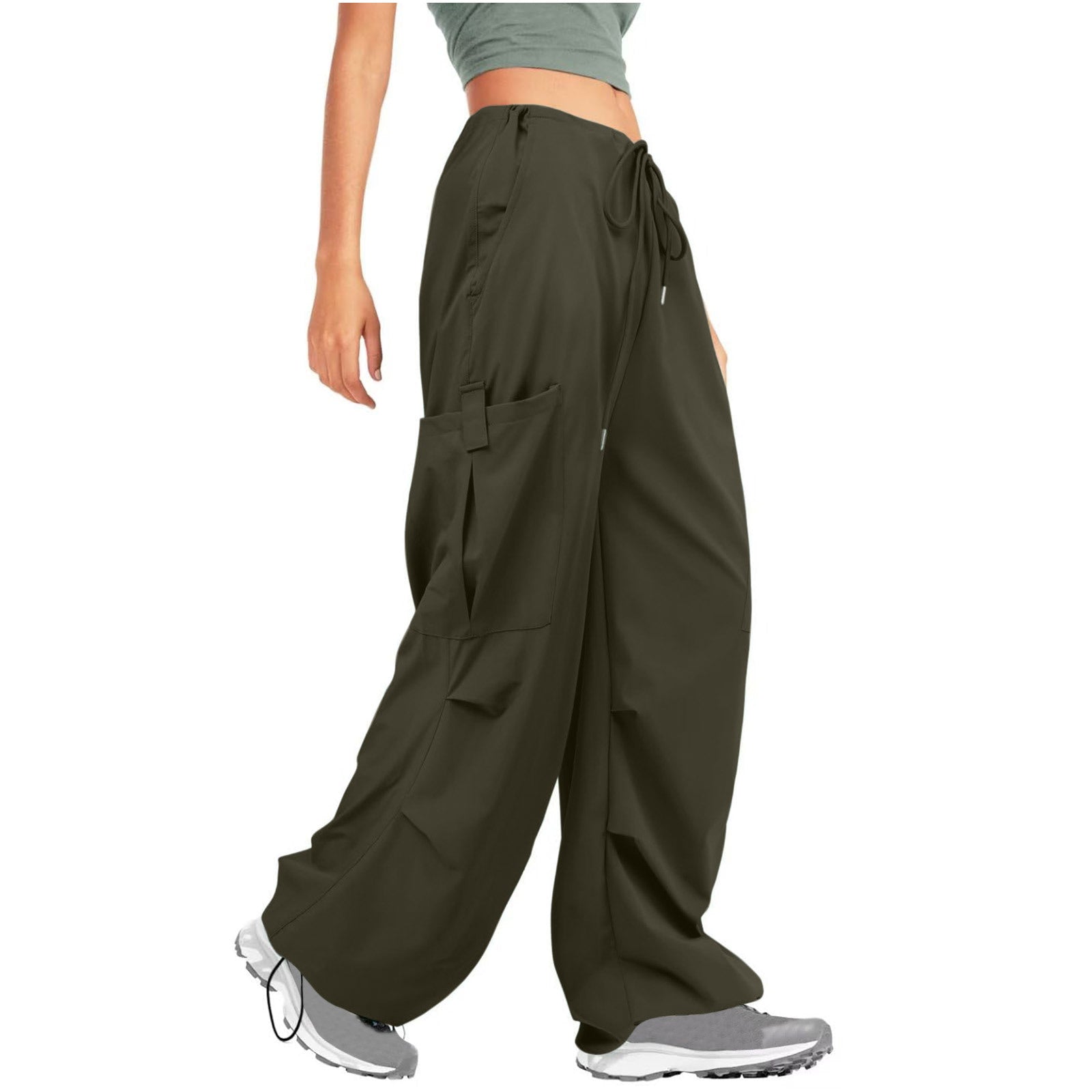 Women Solid Drawstring Casual Loose Athletic Cargo Pants 4
