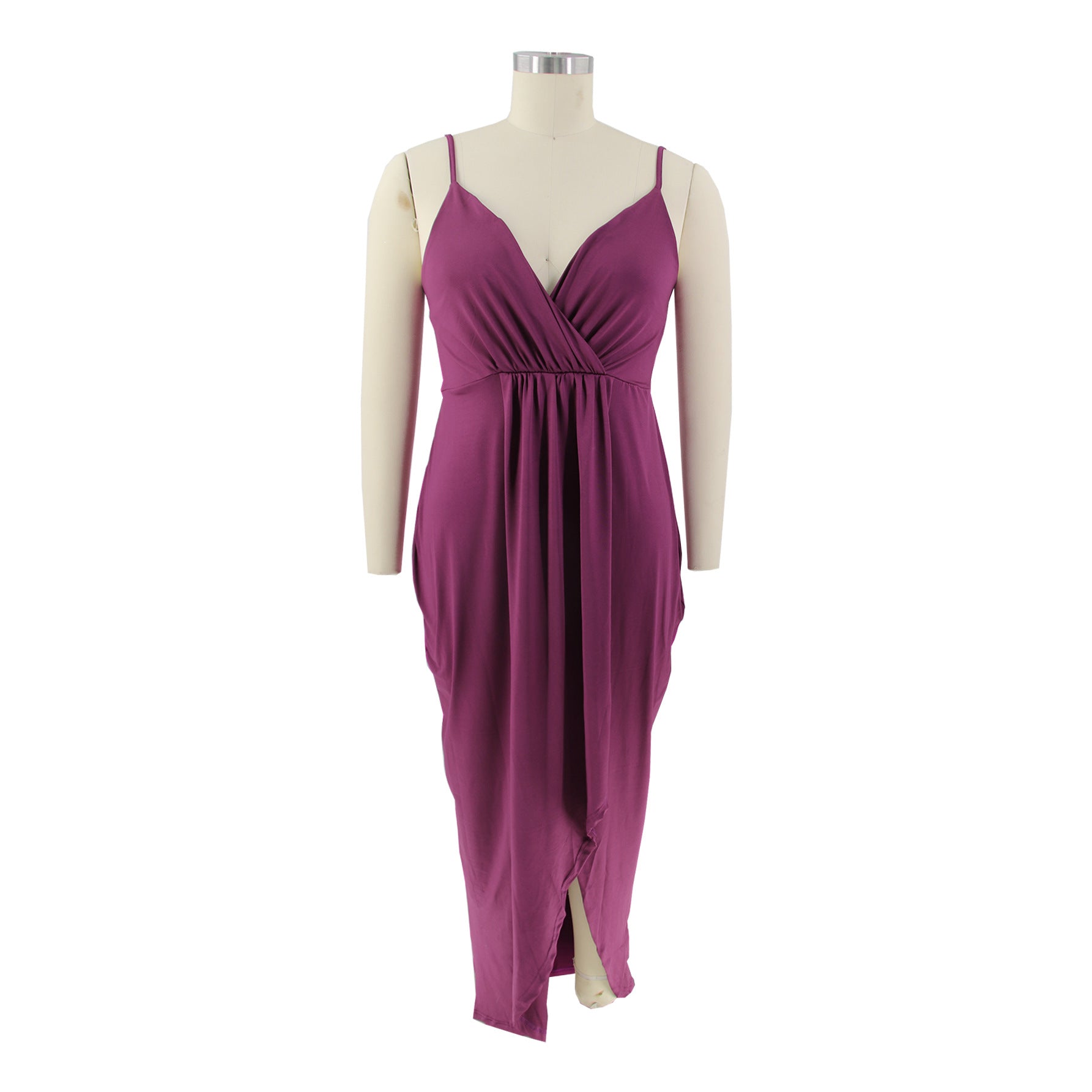 Women's Plus Size Solid Strap Sleeveless V-Neck Long Dress 10