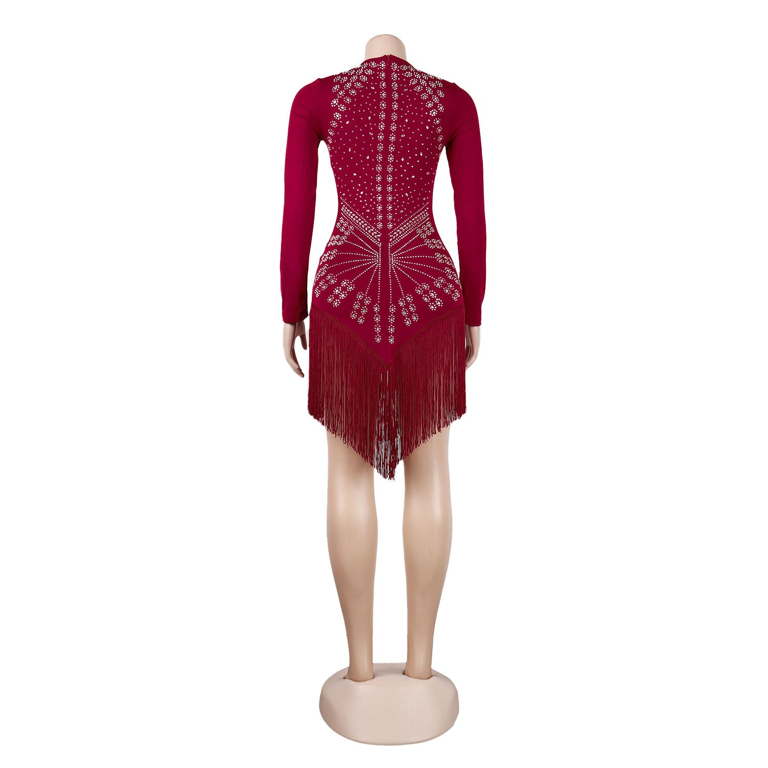 Women Sexy Long Sleeve Rhinestone Fringe Bodycon Dress 18