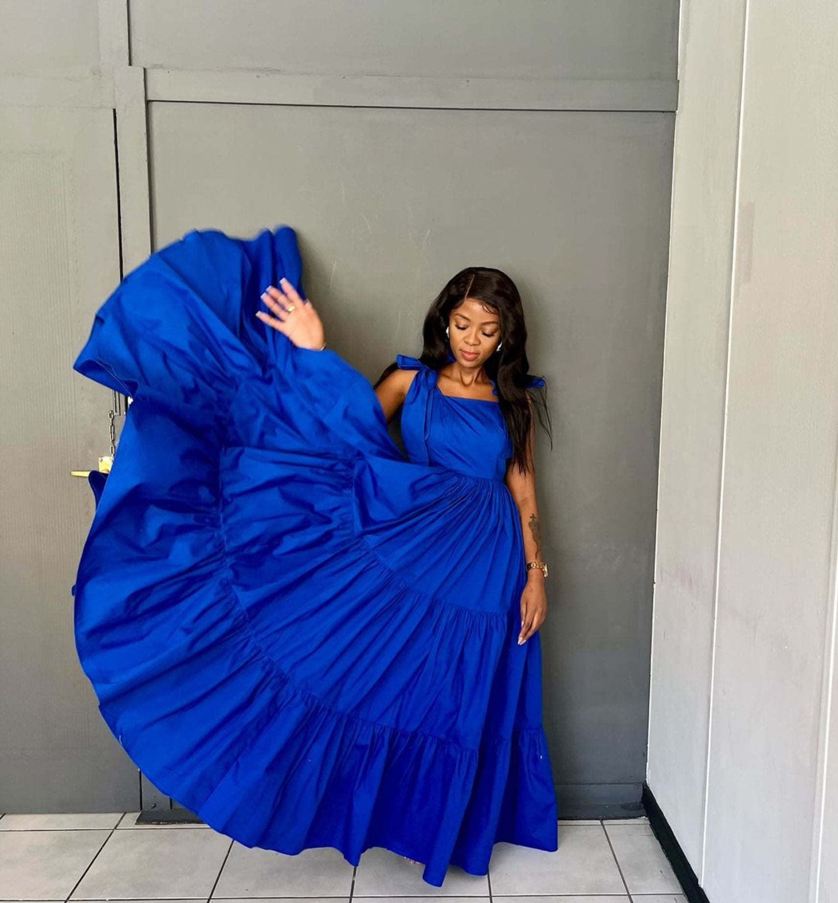 Women's Summer Fashion Sweet Bow Tie Strap Slim A-Line Long Dress 3