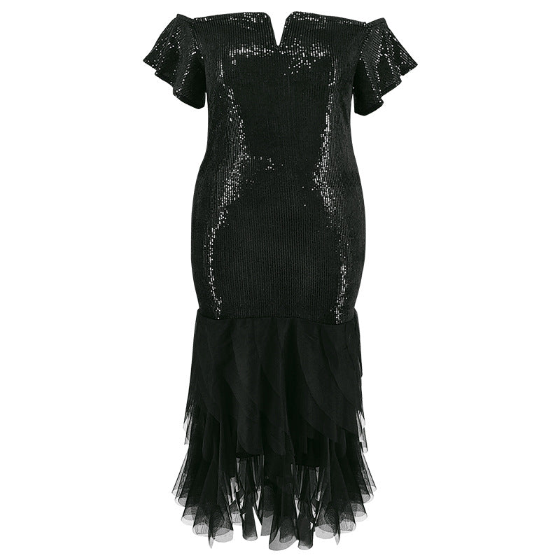 Plus Size Women off shoulder short sleeve Midi Dress 6