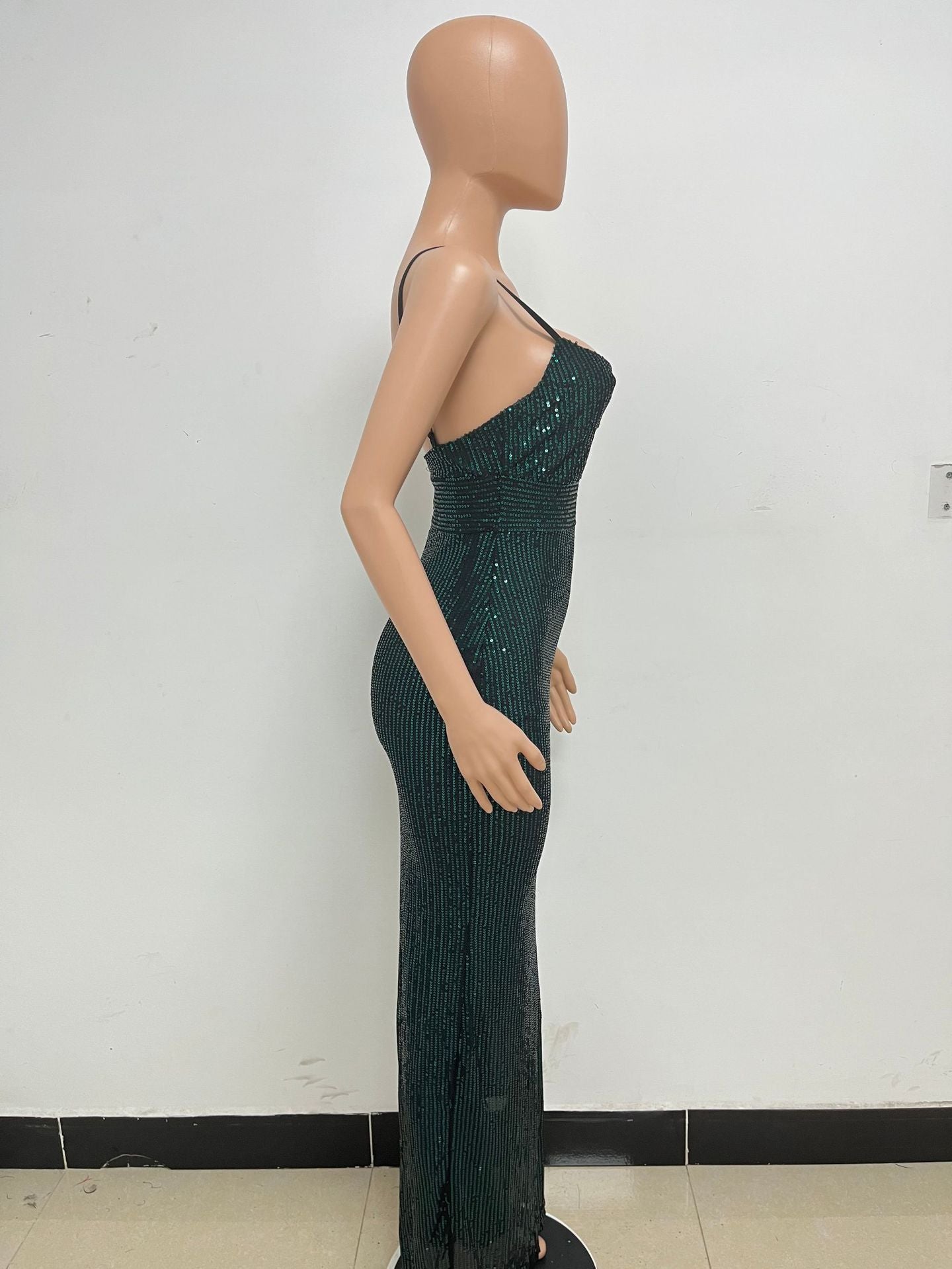 Women's Summer Slit Low Back Dress Sequined Sleeveless Suspender Dress 33