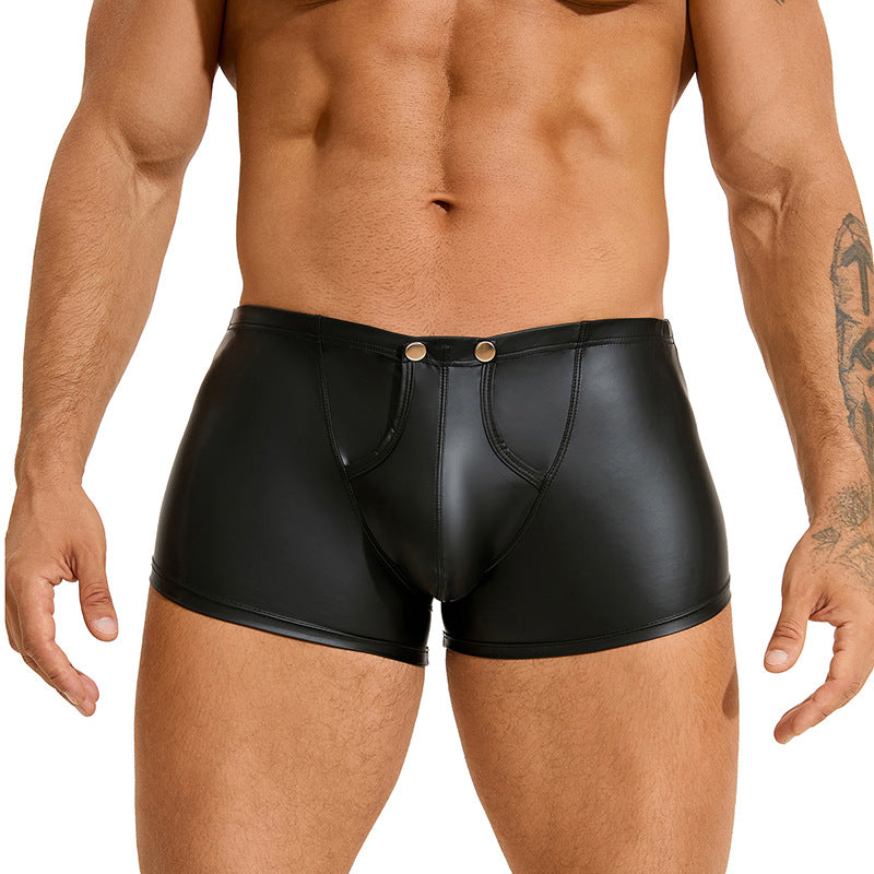 Men's Sexy Pu-Leather Square Leg Shorts 3