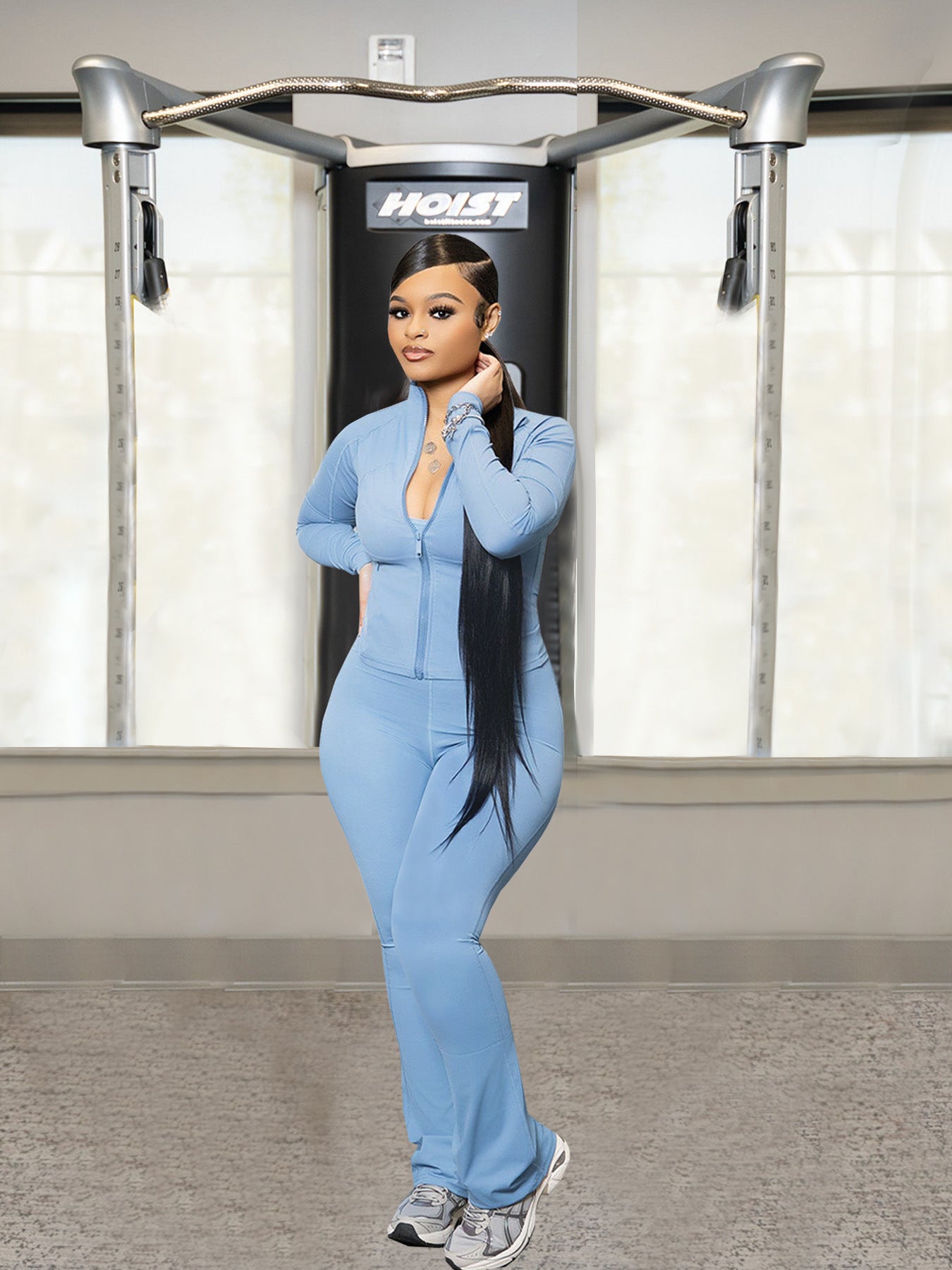 Women's Fashion Solid Color Pocket Zipper High Collar Jacket Casual Jumpsuit Sports Two-Piece Set 9