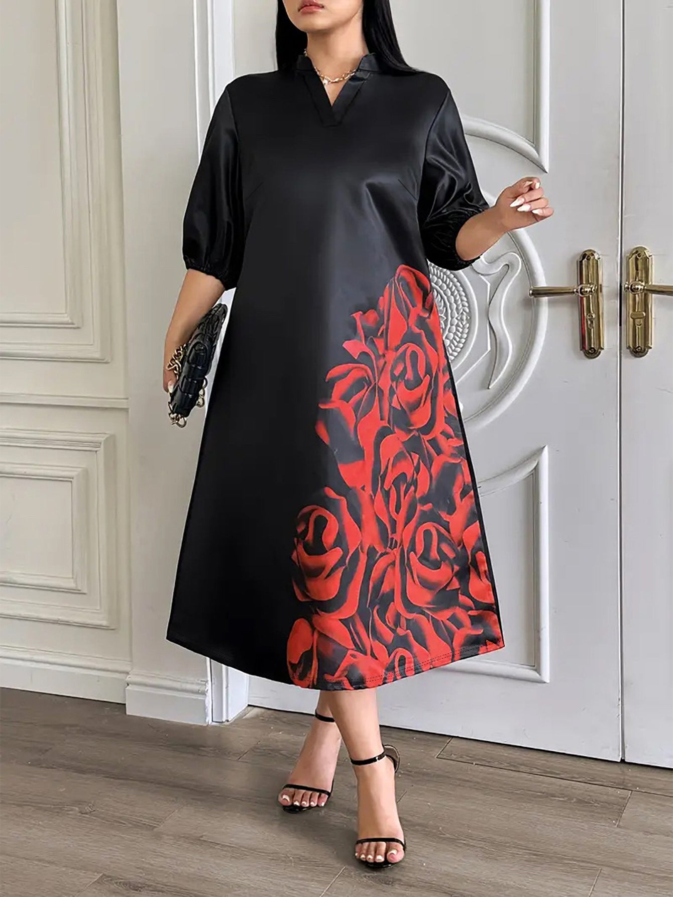 Half Sleeve V-Neck A-Line Plus-Size Dress 5