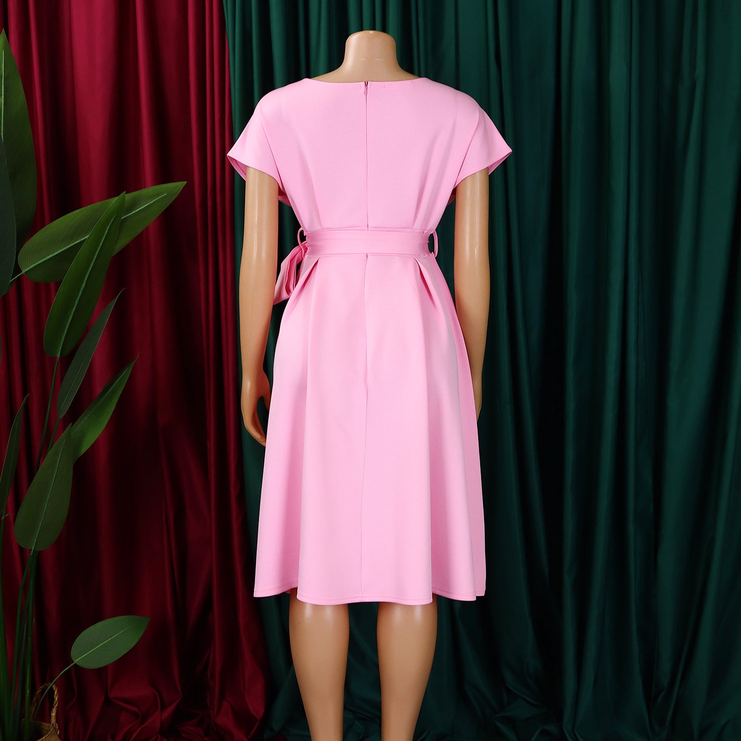 Women's Summer Fashion V-neck Belt Elegant Plus Size African Dress 14