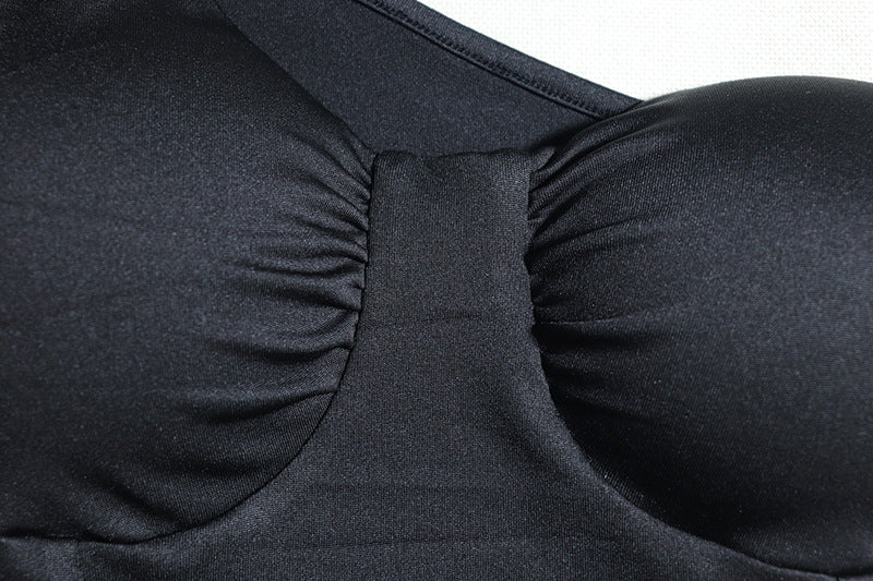 Women Solid Ruffle Sleeve Irregular Slash Shoulder Cascading Ruffles Dress 17