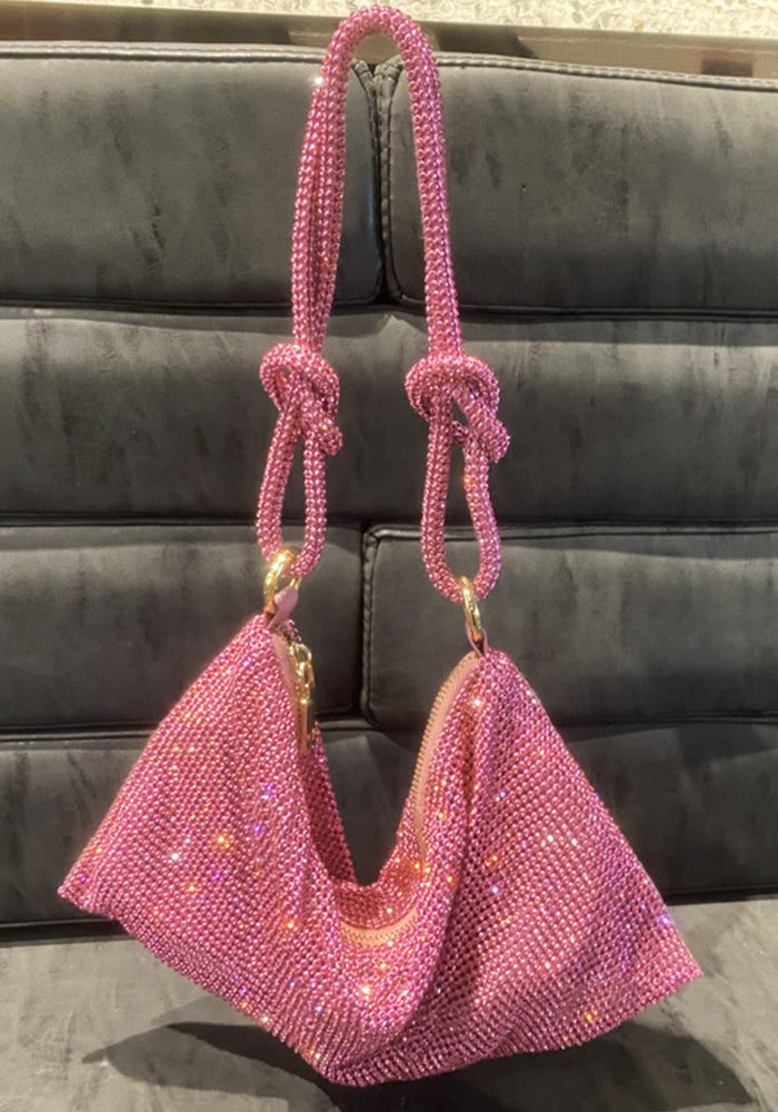 Women Pink Rhinestone Encrusted Handbag