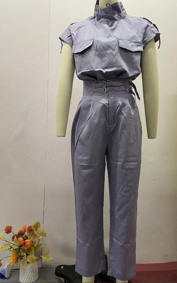 Women Summer Style Top and Belt Pant Two-Piece Set 19