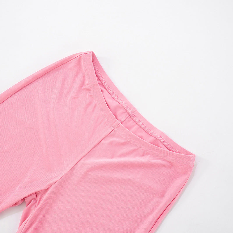 Women's Summer/Fall Halter Neck Low Back Lace-Up Faux Fur Tight Slim Solid Knee-Length Shorts Set 21