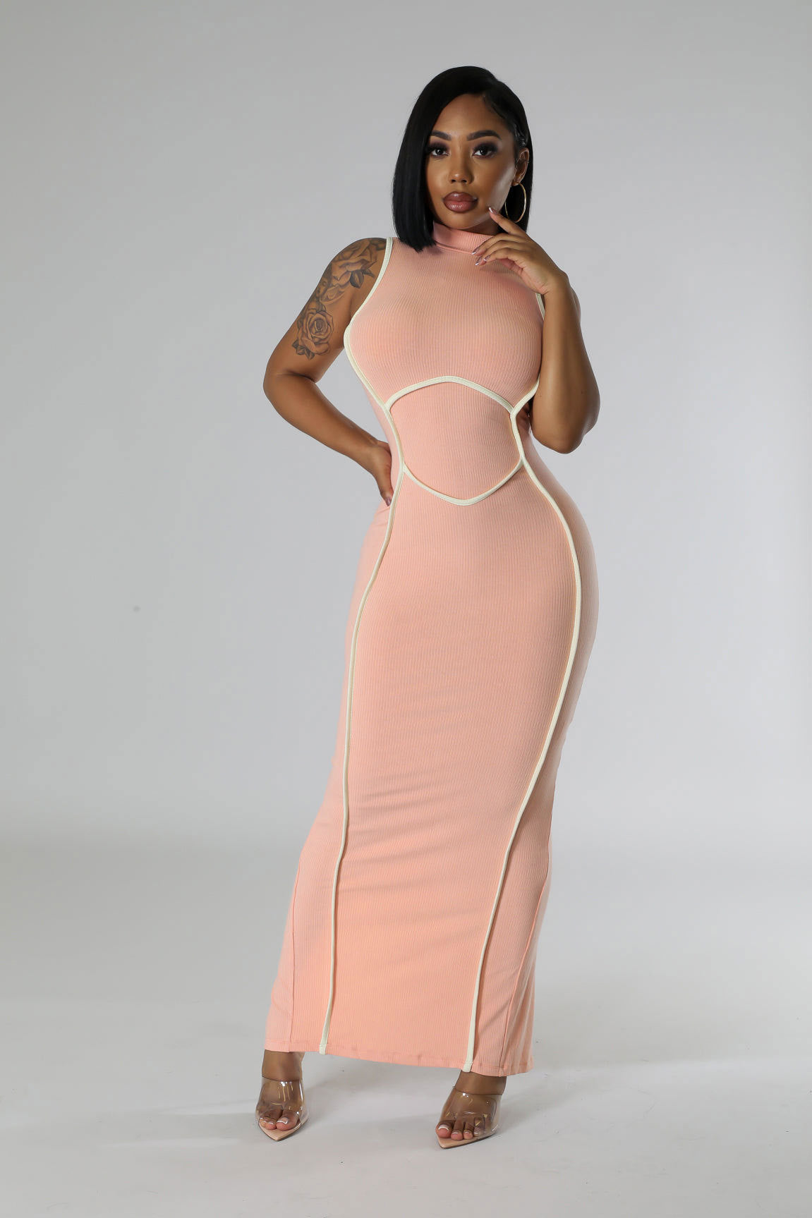 Casual Ribbed Patchwork Sleeveless Slim Long Dress 5