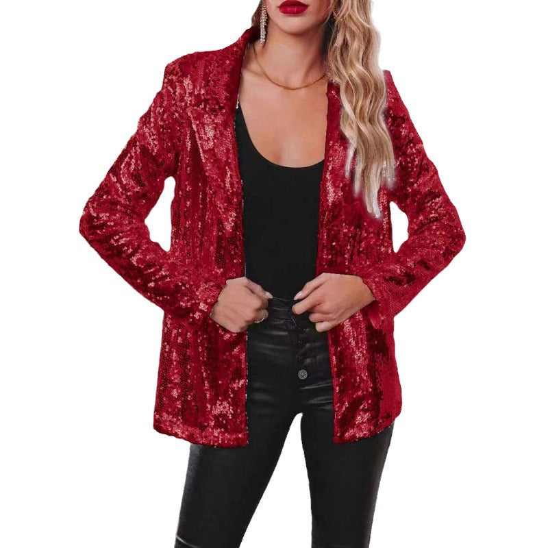Turndown Collar long-sleeved sequined Casual blazer for women 14