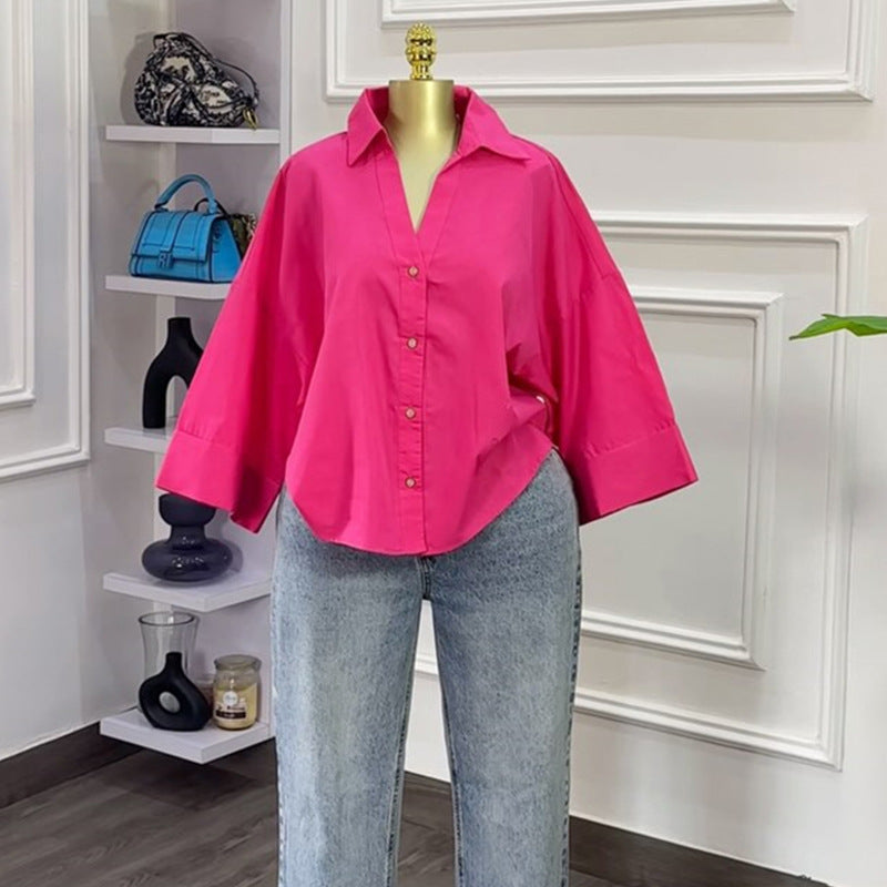 Women Summer Turndown Collar Casual Shirt Top 5