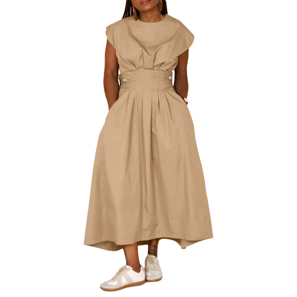 Women Solid Round Neck Loose Dress 7