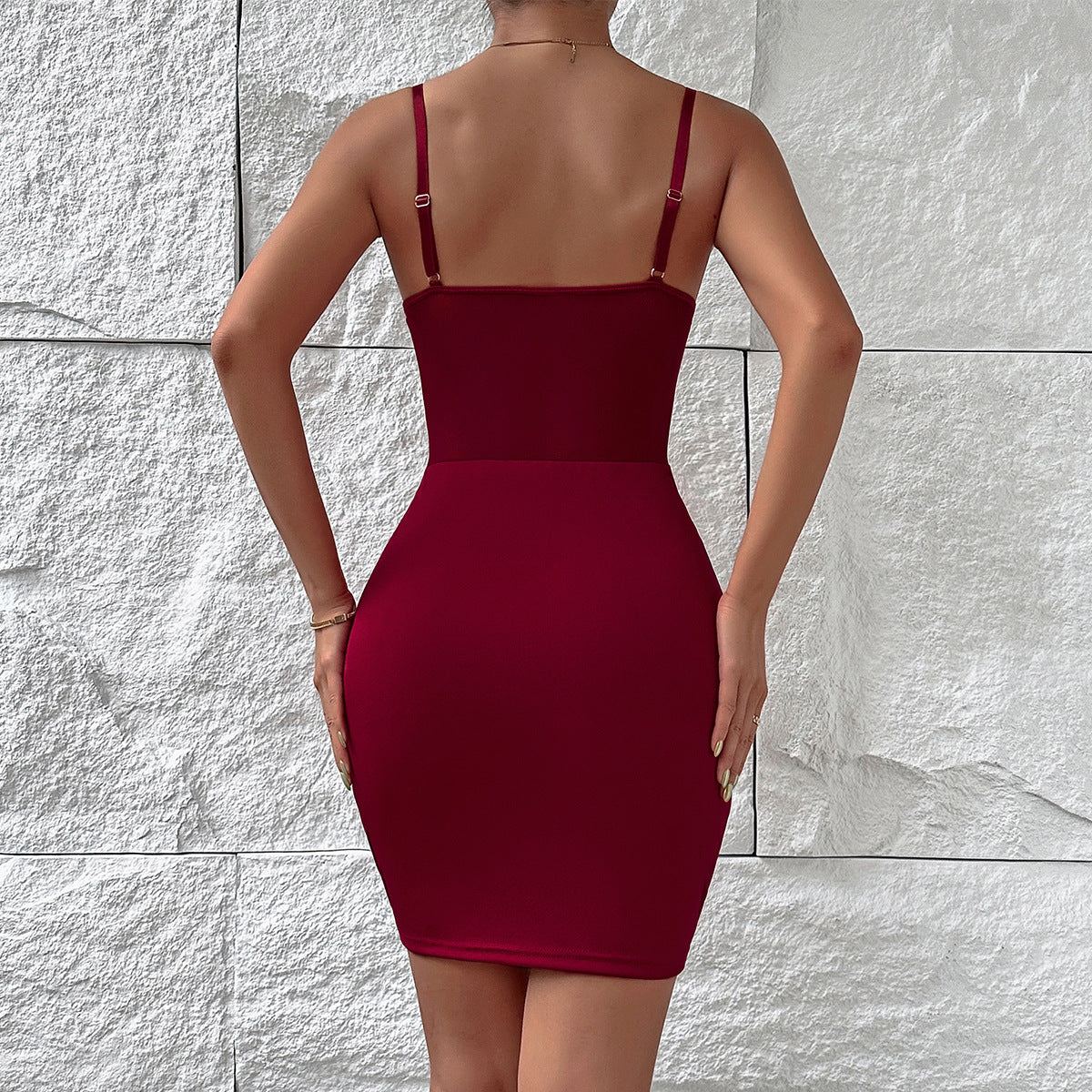 Sexy Patchwork Straps See-Through Underwire Herringbone Bodycon Dress 6